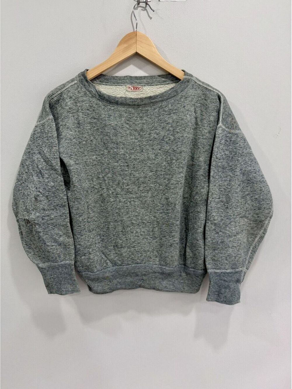Vtg Perry 1950s 60s Sweater Grey Blank Sweatshirt crewneck v